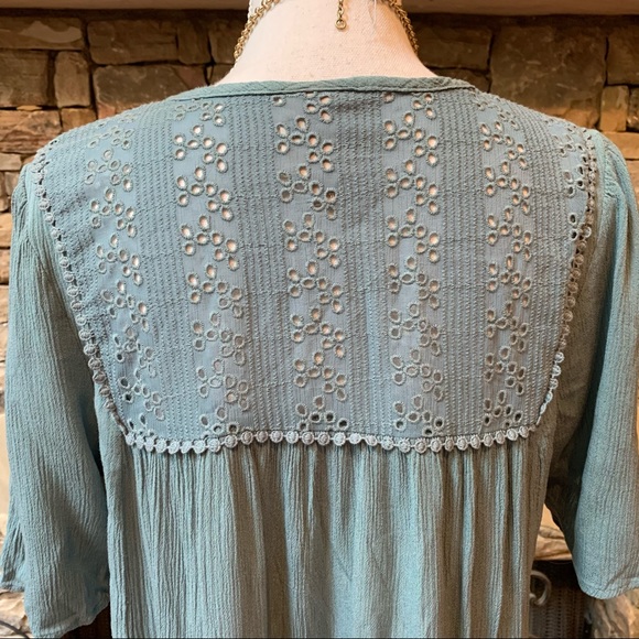 Knox Rose Boho Embroidered Tassel Tie Blouse Small - Picture 8 of 10